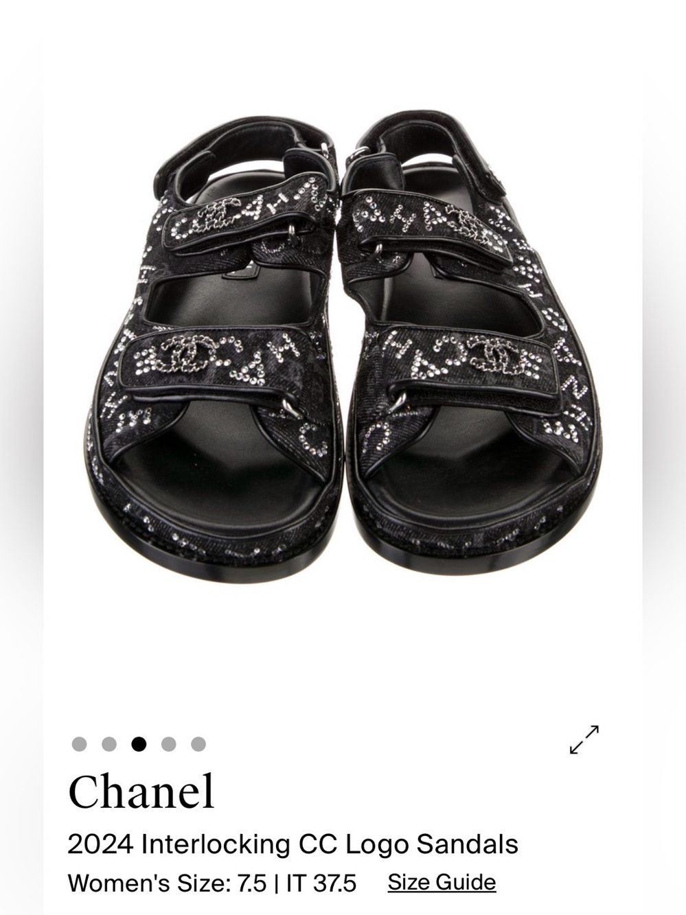 Chanel ‘dad sandals’ Black Sequin Interlocking CC Logo Women Sandals size 27.5